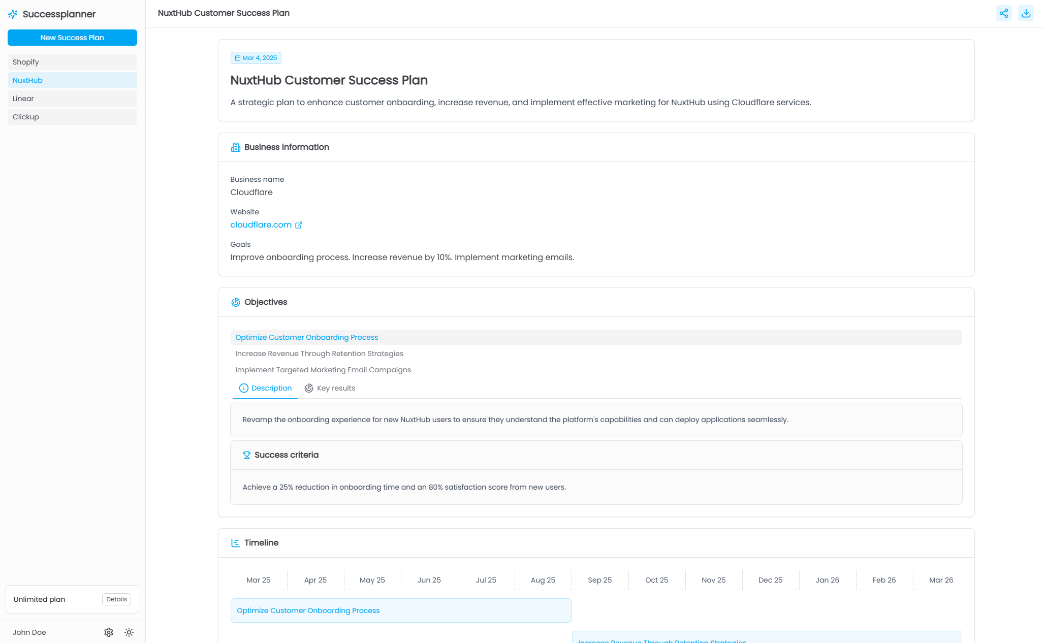 Generated Success plan overview